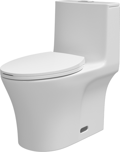 Dual Flush Elongated Standard One Piece Toilet with Comfortable Seat Height, Soft Close Seat Cover, High-Efficiency Supply, and White Finish Toilet Bowl (White Toilet)