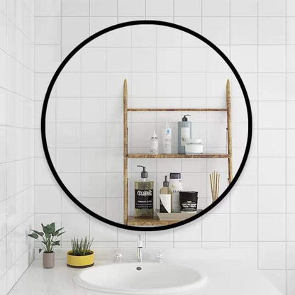 Round Mirror, Circle Mirror 24 Inch, Black Round Wall Mirror Suitable for Bedroom, Living Room, Bathroom, Entryway Wall Decor and More, Brushed Aluminum Frame Large Circle Mirrors for Wall