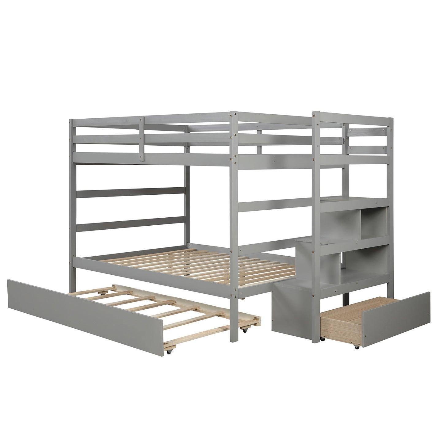 Full over Full Bunk Bed with Twin Size Trundle (Gray)(OLD SKU :LP000033AAE)