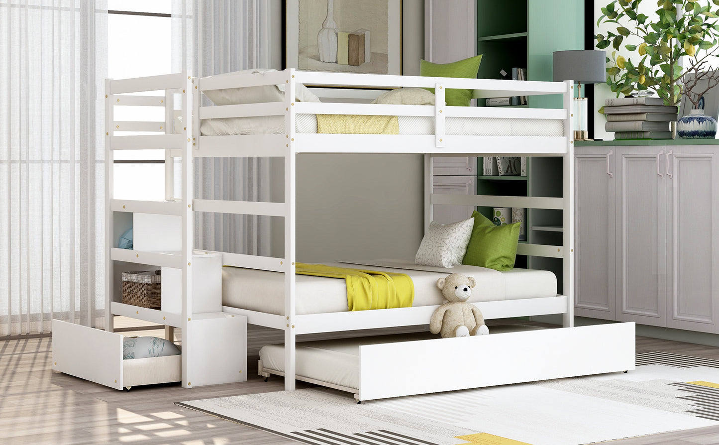 Full over Full Bunk Bed with Twin Size Trundle (White)(OLD SKU :LP000033AAK)