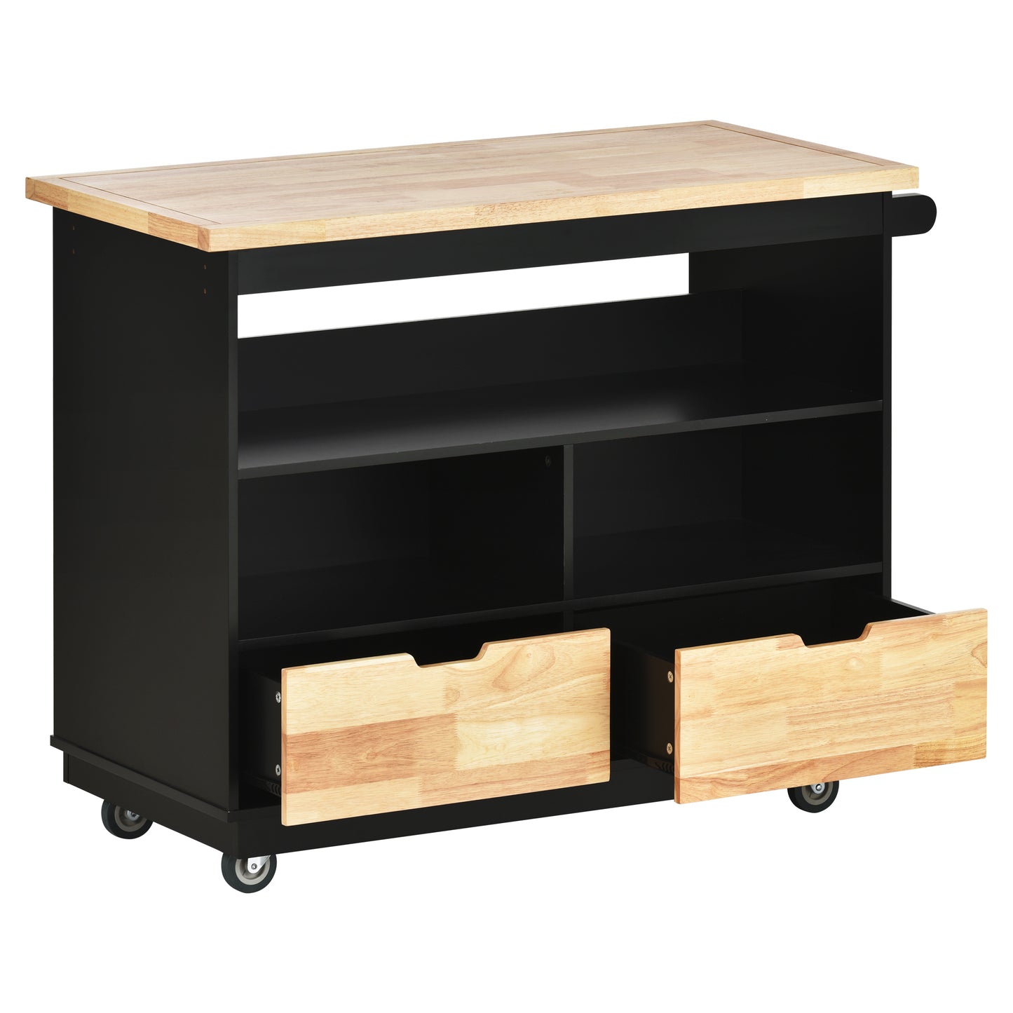 Kitchen Cart Rolling Mobile Kitchen Island Solid Wood Top, Kitchen Cart With 2 Drawers,Tableware Cabinet（Black）