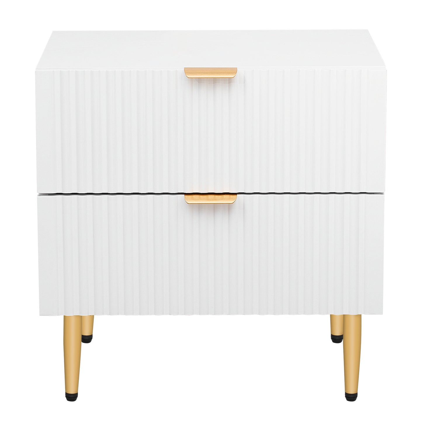 Nightstand with 2 Drawers & Golden Handle，Storage Bedside Table - White