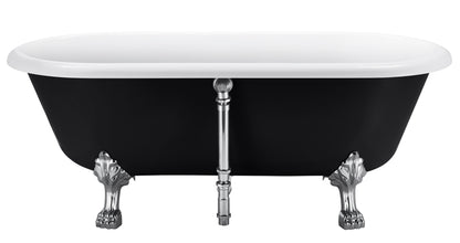 67" 100% Acrylic Freestanding Bathtub，Contemporary Soaking Tub，white inside black outside