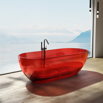 69 inch  Transparent red  solid surface bathtub for bathroom