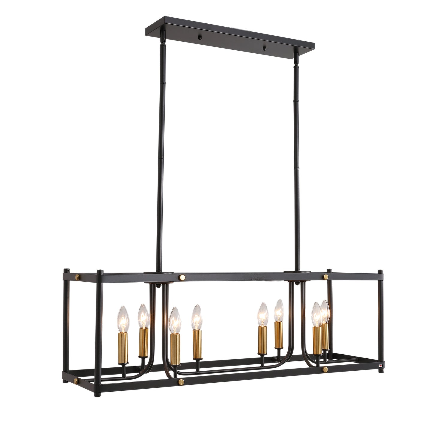 Modern American rectangular metal black chandelier 8 bulbs