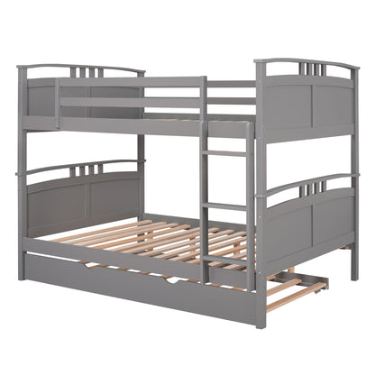 Full-Over-Full Bunk Bed with Twin size Trundle , Separable Bunk Bed for Bedroom - Grey