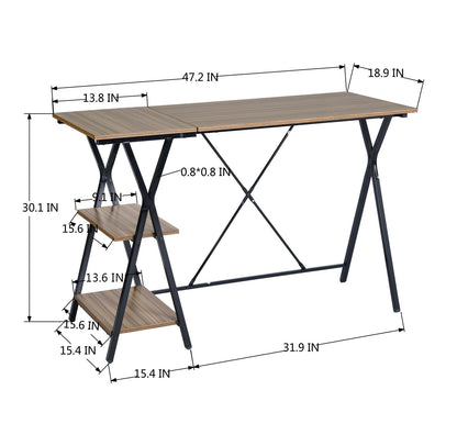 47.2"W X 18.9”D X 30.1"H Computer Desk with 2 layers - BROWN BEECH & BLACK