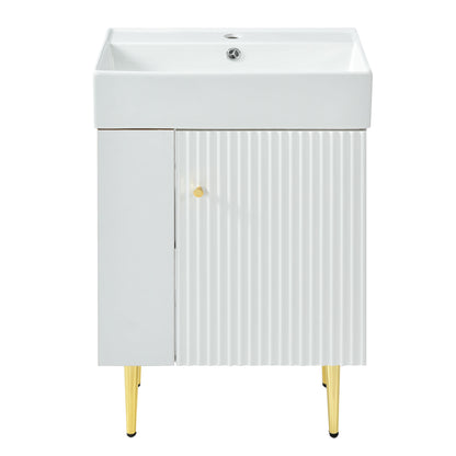 21.6" white Bathroom vanity ，Combo Cabinet ，Bathroom Storage Cabinet,Single Ceramic Vessel Sink，Left side storge