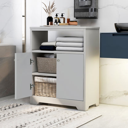 Grey Bathroom Storage Cabinet with Adjustable Shelves, Freestanding Floor Cabinet for Home Kitchen, Easy to Assemble