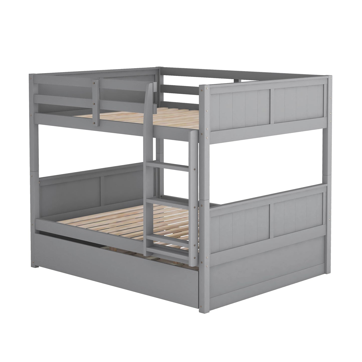 Full Over Full Bunk Bed with Twin Size Trundle, Gray ( old sku: LP000250AAE )