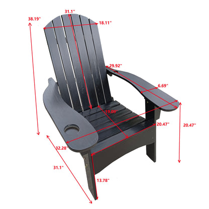 Outdoor or indoor Wood Adirondack chair with an hole to hold umbrella on the arm ,Black