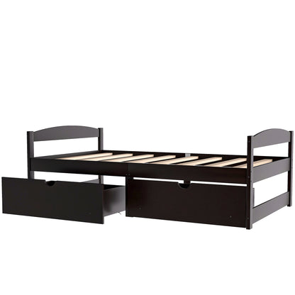 Twin size platform bed, with two drawers, espresso（New）