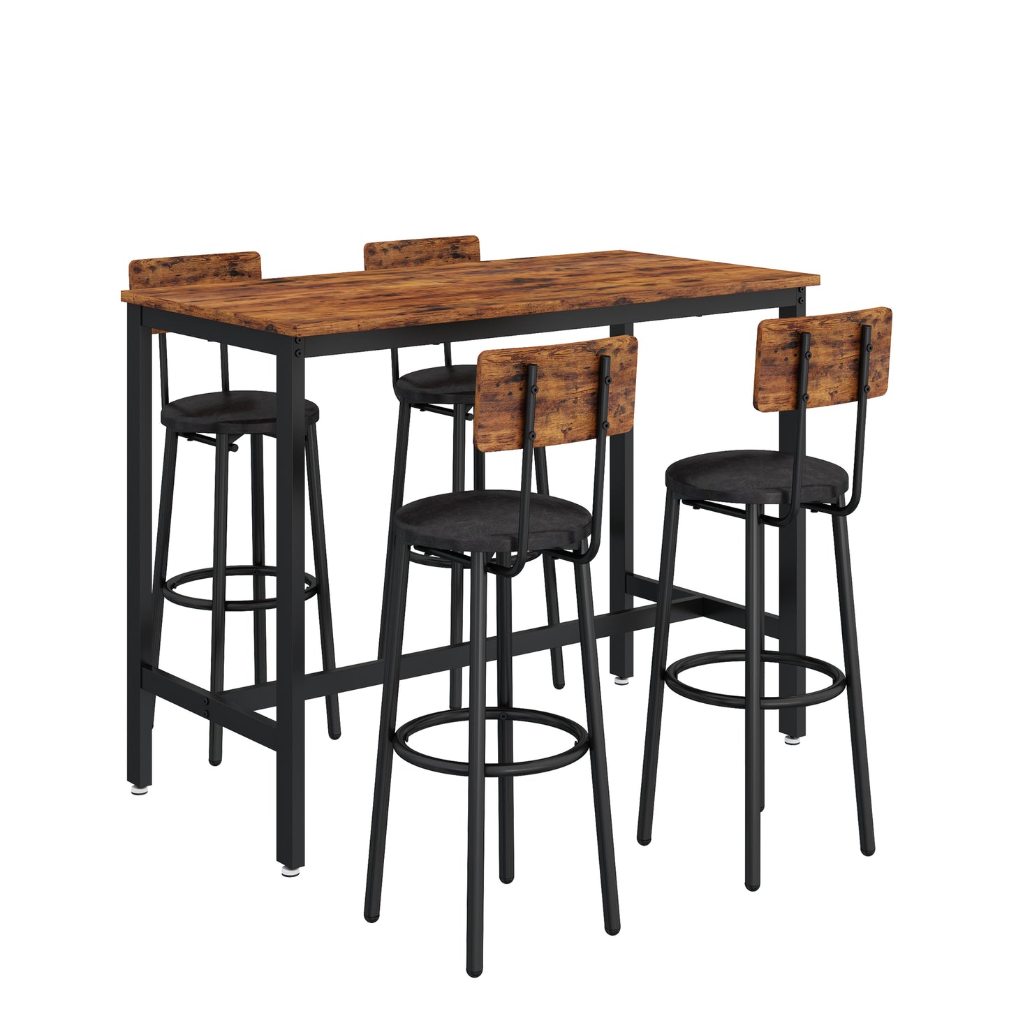 Bar Table Set with 4 Bar stools PU Soft seat with backrest (Rustic Brown，47.24’’w x 23.62’’d x 35.43’’h)