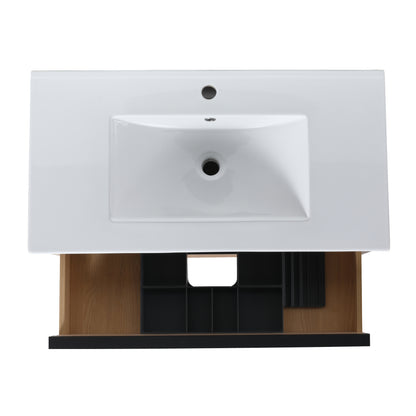 36" Bathroom Vanity with 2/3 Soft Close drawers,  White ceramic basin(BVA02536PLO-F-BL9090B)