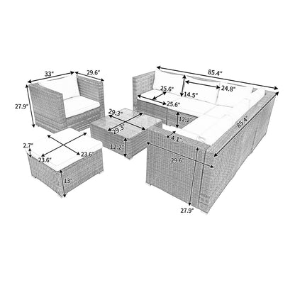 U_STYLE Patio Furniture Sets, 8-Piece Patio Wicker Corner Sofa with Cushions, Ottoman and Coffee Table