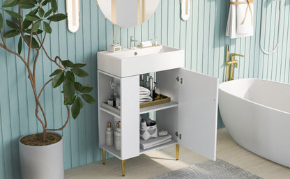 21.6" white Bathroom vanity ，Combo Cabinet ，Bathroom Storage Cabinet,Single Ceramic Vessel Sink，Left side storge
