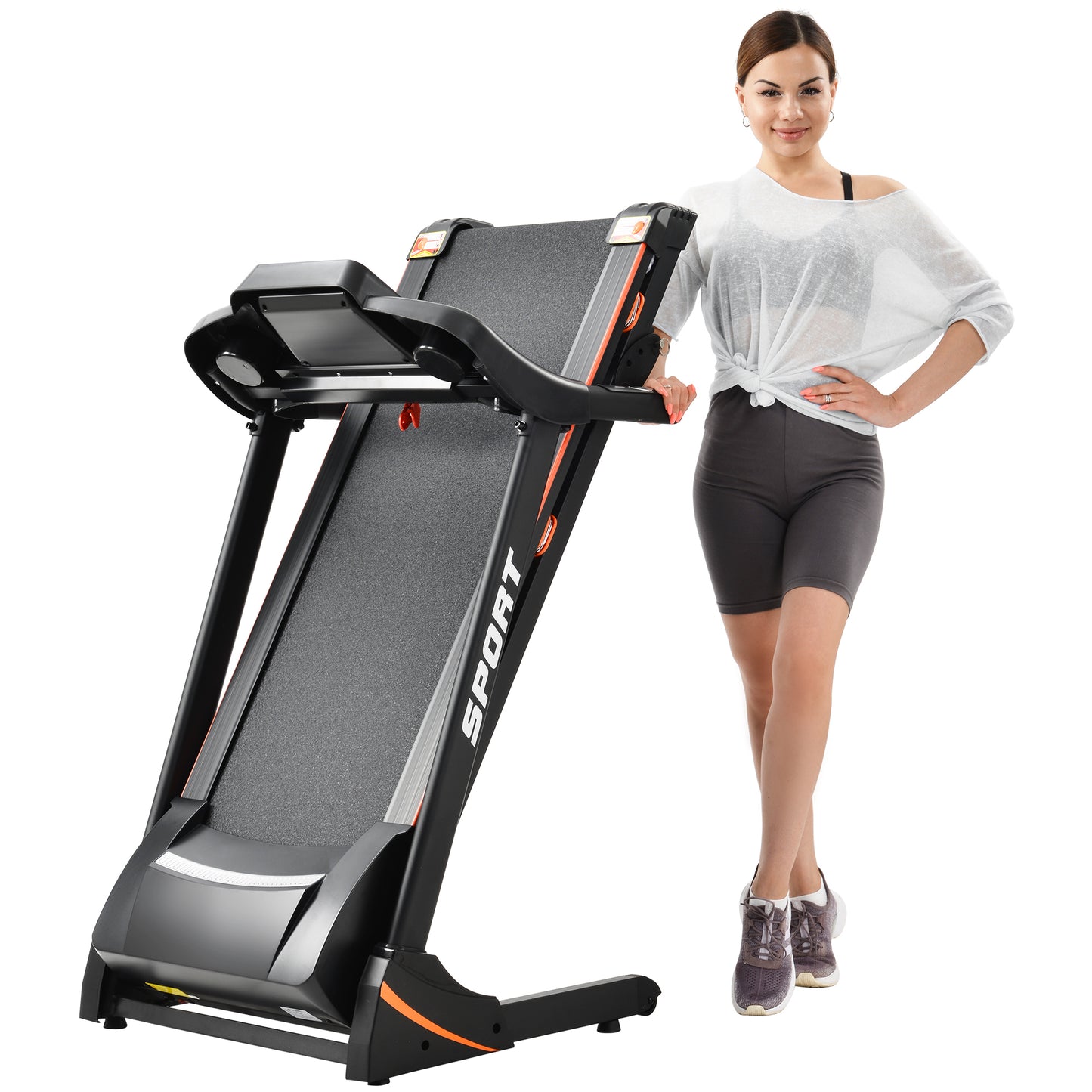 Folding Electric 3.5HP Treadmill With Incline Medium Running Machine Motorised LCD Gym 330lbs； Folding Treadmill Electric Motorized Power 14.8KM/H Running Fitness Machine Gym(W54022178 Upgrade)