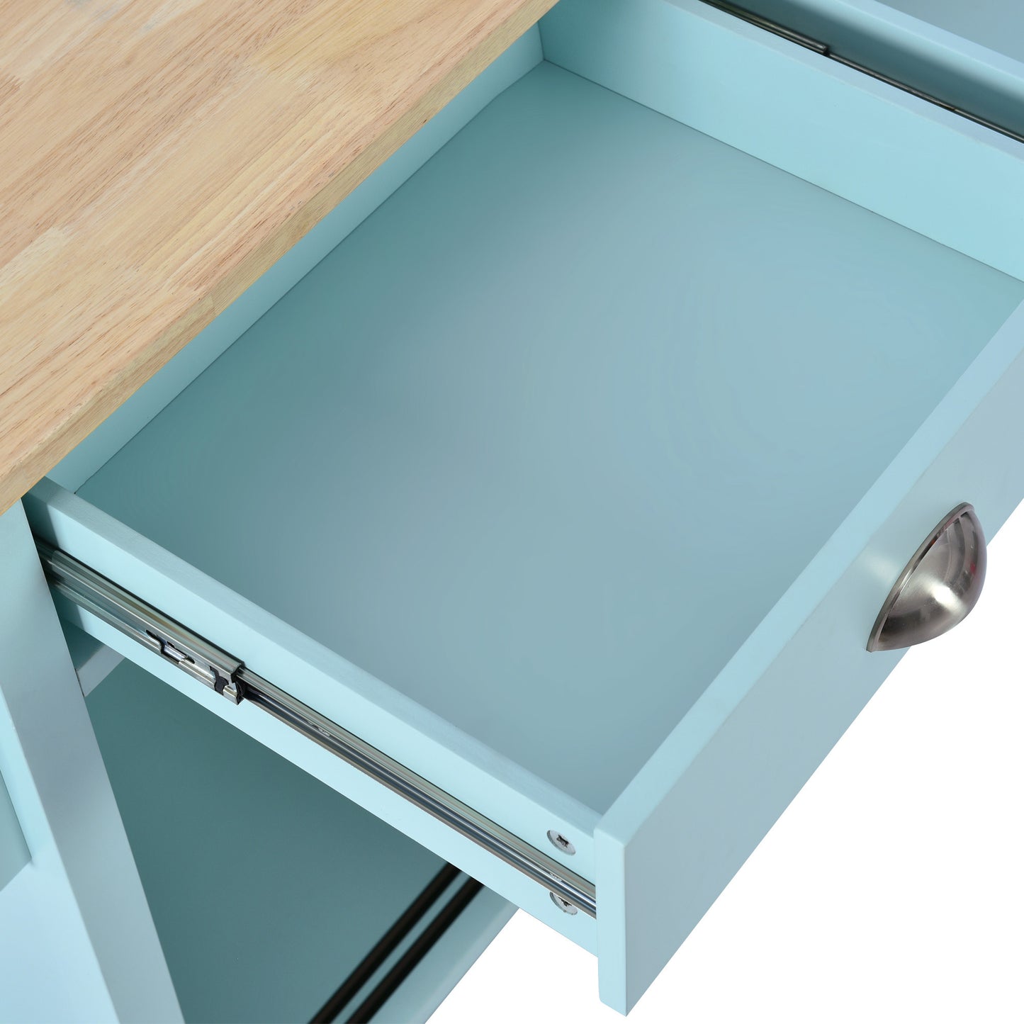 K&K Kitchen Cart with Rubber wood Drop-Leaf Countertop, Concealed sliding barn door adjustable height,Kitchen Island on 4 Wheels with Storage Cabinet and 2 Drawers,L52.2xW30.5xH36.6 inch, Mint Green