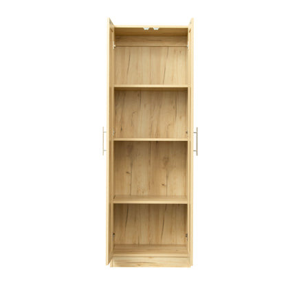 High wardrobe and kitchen cabinet with 2 doors and 3 partitions to separate 4 storage spaces,Oak