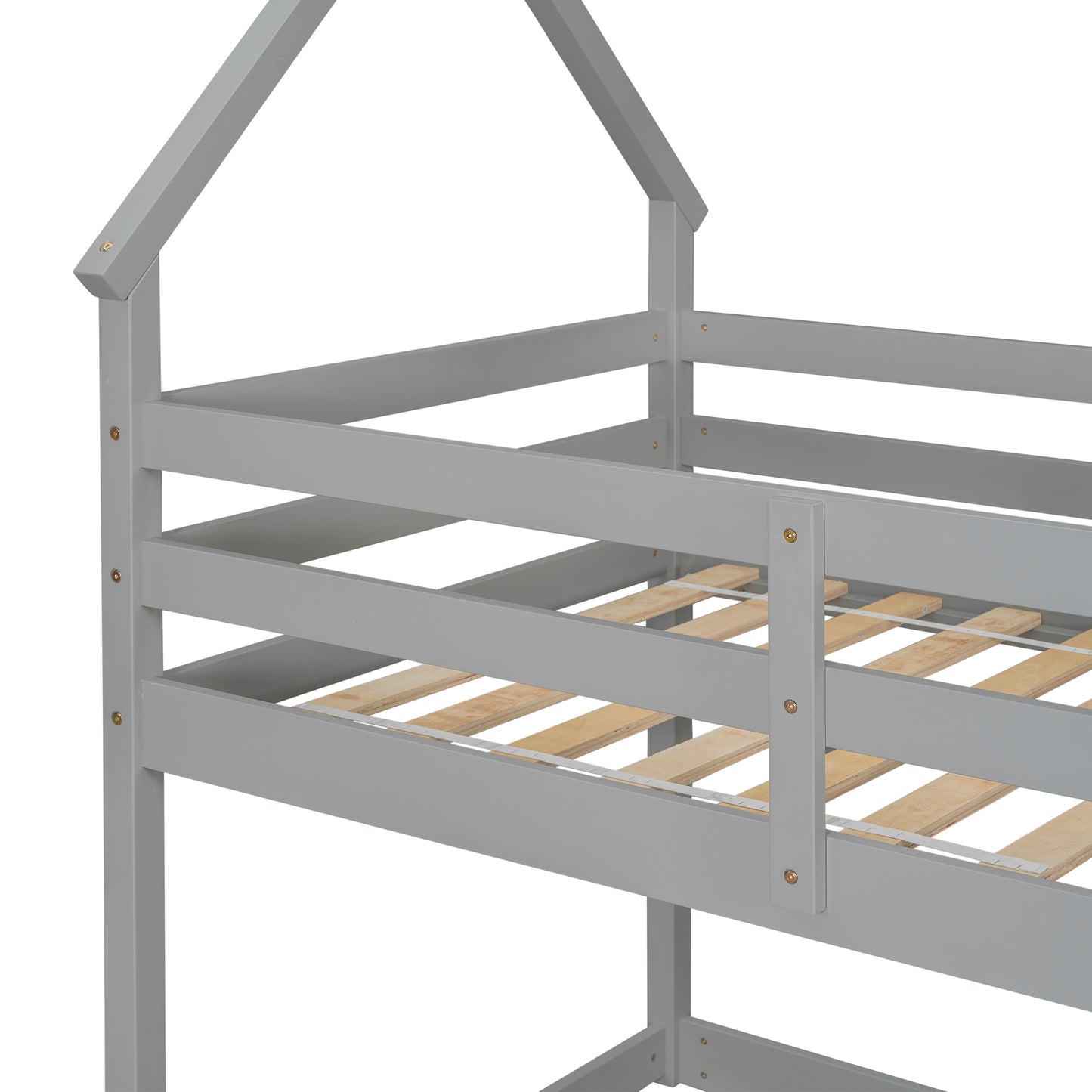 Twin over Twin Loft Bed with Roof Design, Safety Guardrail, Ladder, Grey