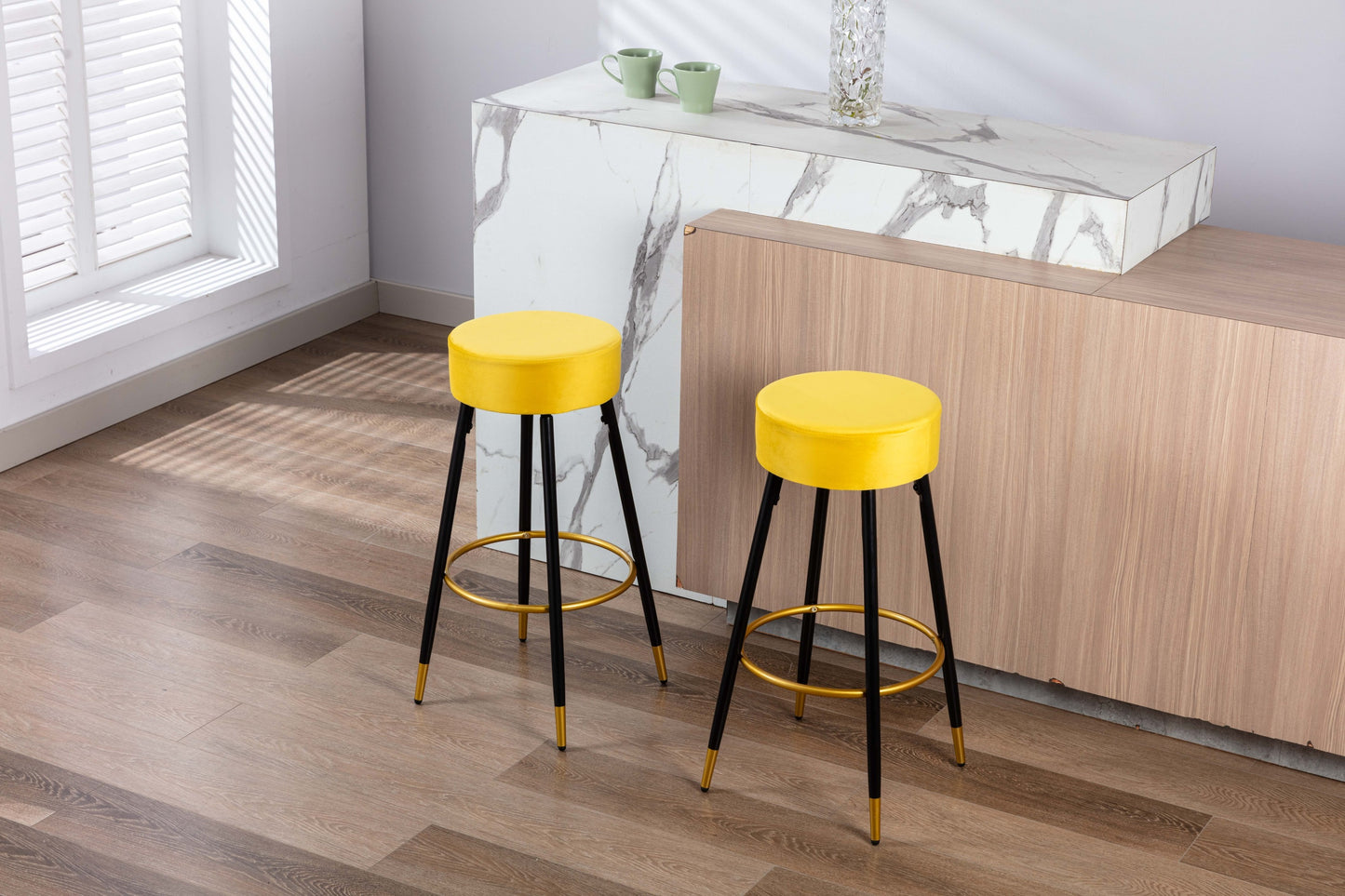 Counter Height Bar Stools Set of 2, Velvet Kitchen Stools Upholstered Dining Chair Stools 24 Inches Height with Golden Footrest for Kitchen Island Coffee Shop Bar Home Balcony,