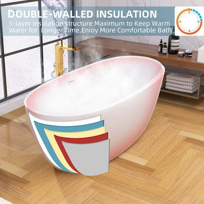 59" Acrylic Free Standing Tub - Classic Oval Shape Soaking Tub, Adjustable Freestanding Bathtub with Integrated Slotted Overflow and Chrome Pop-up Drain Anti-clogging Gloss White