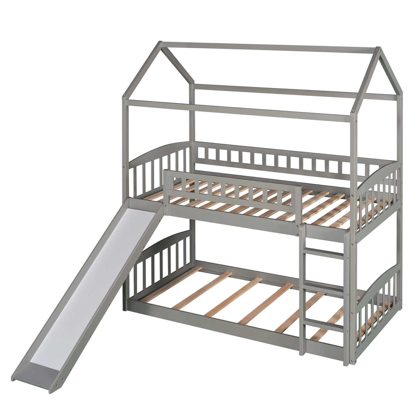 Twin Over Twin Bunk Bed with Slide, House Bed with Slide, Gray(OLD SKU: LP000213AAE)