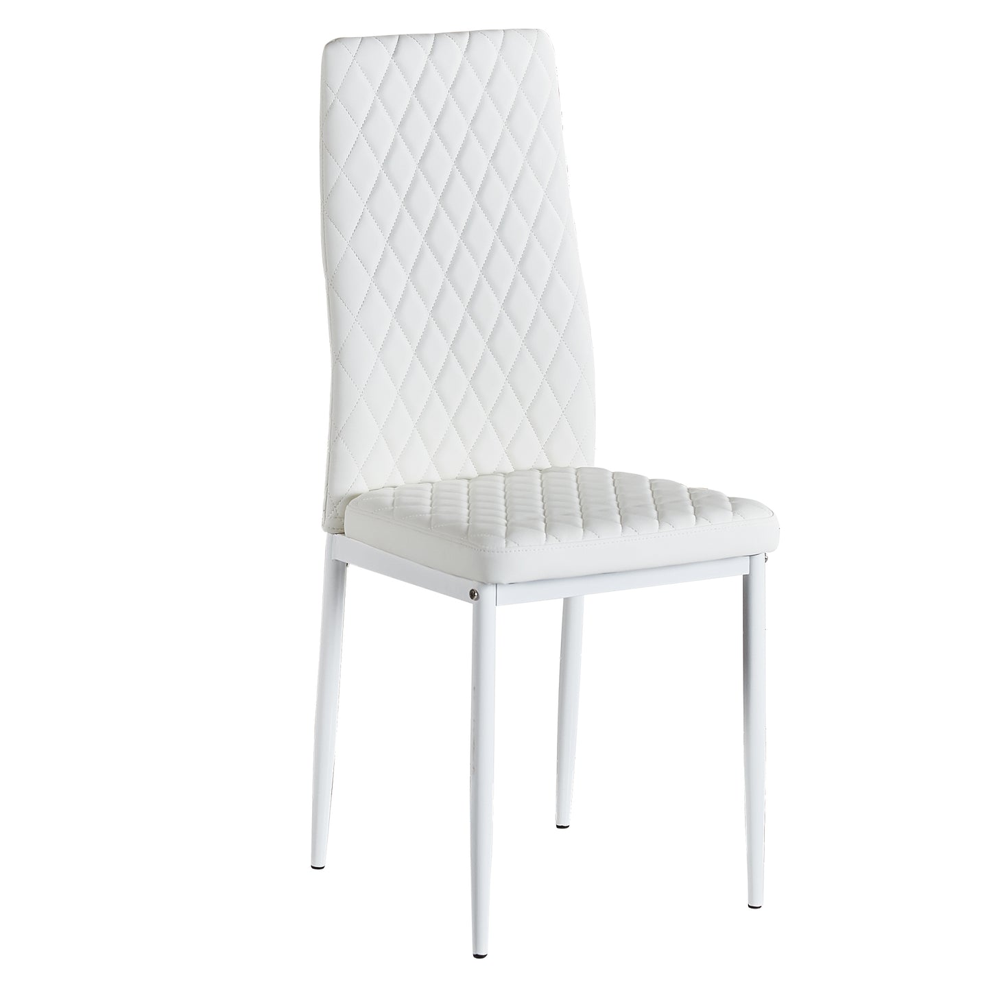 White modern minimalist dining chair fireproof leather sprayed metal pipe diamond grid pattern restaurant home conference chair set of 4