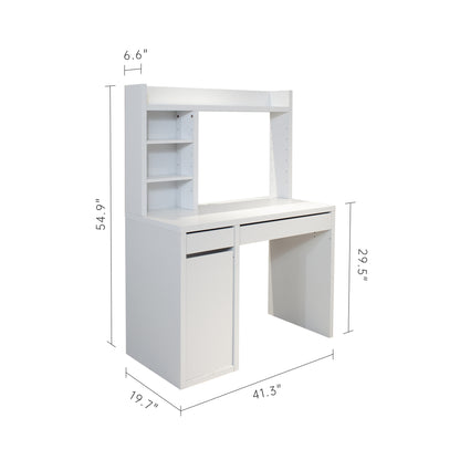 Computer Desk with Drawer Shelves and Cabinet for Study,Home Office Desk with Storage Cabinet and Drawer,  White