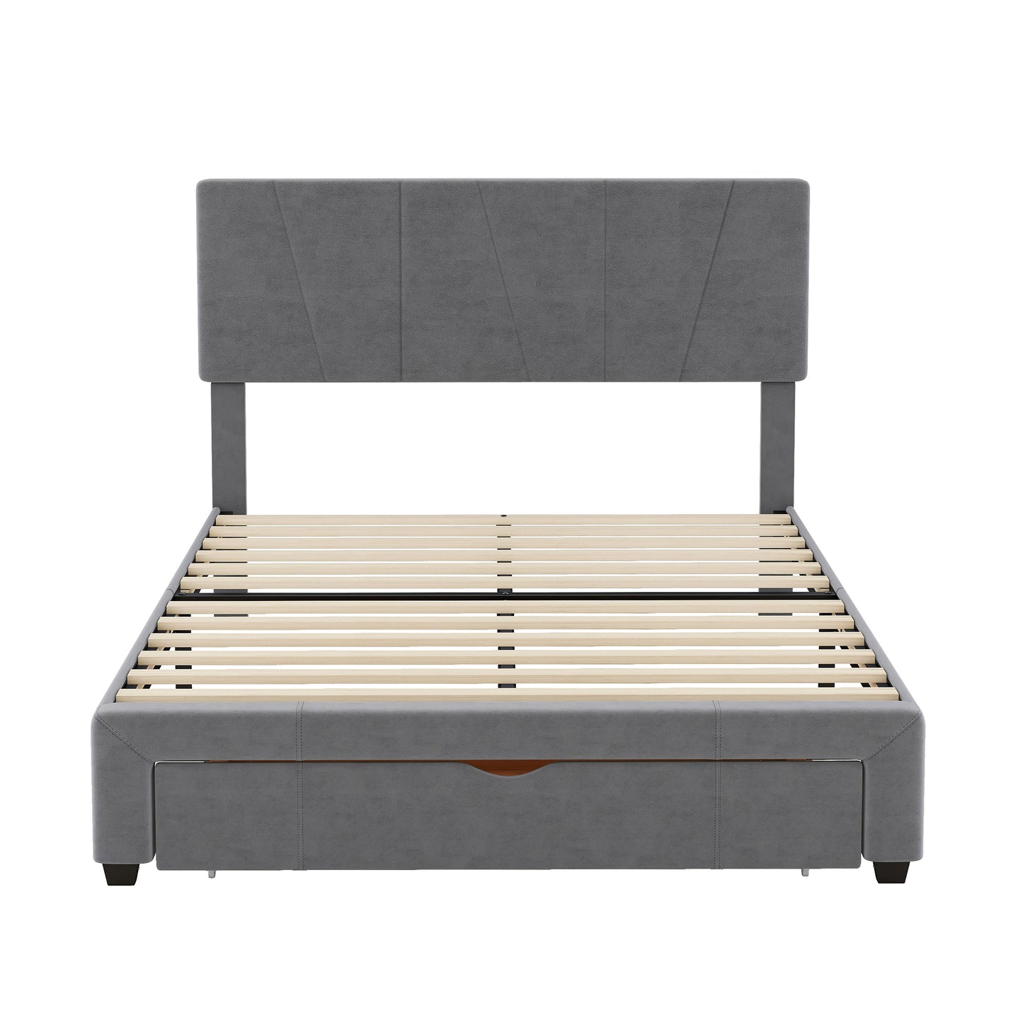 Full Size Upholstery Platform Bed with One Drawer,Adjustable Headboard, Grey