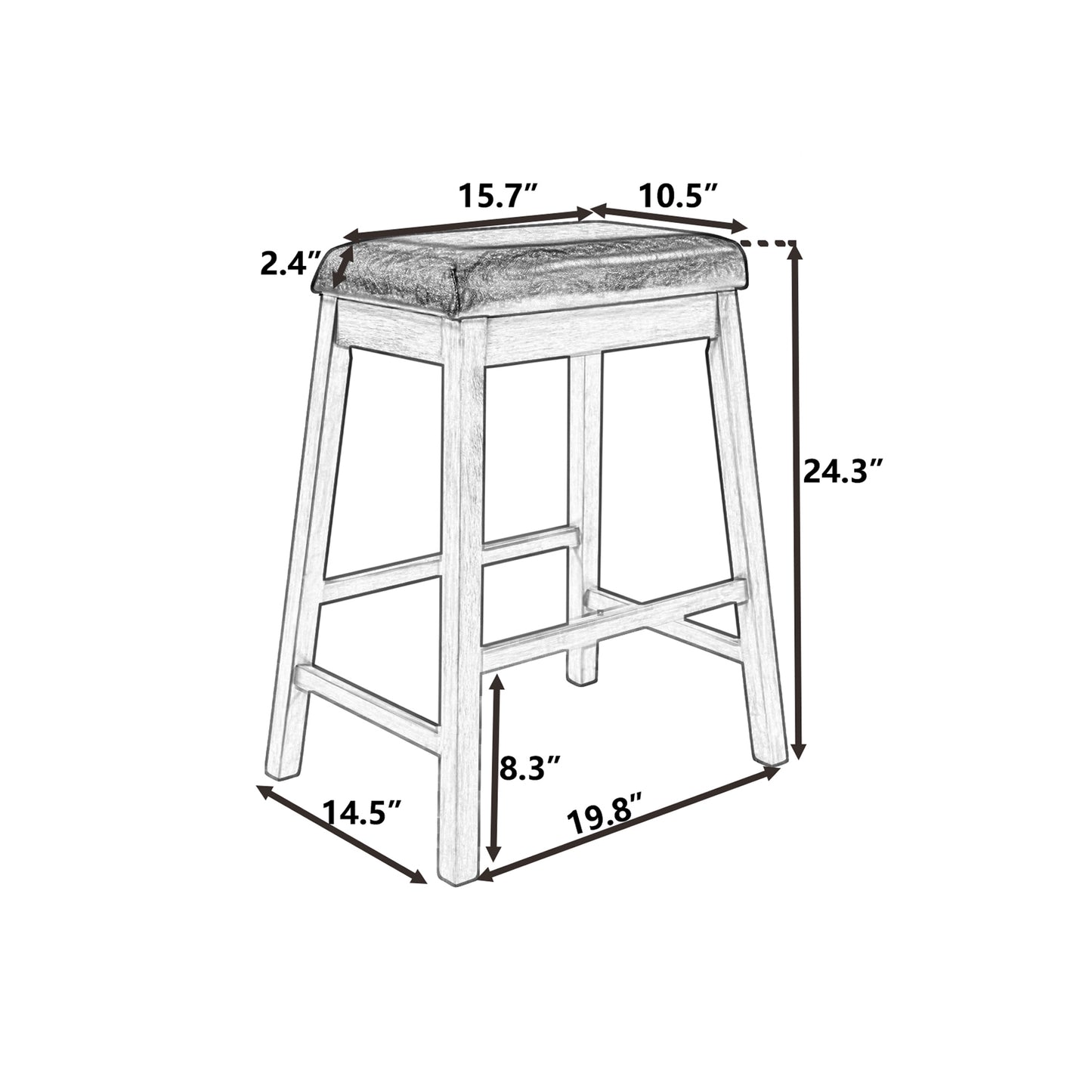 TOPMAX 4 Pieces Counter Height Wood Kitchen Dining Upholstered Stools for Small Places, Brown Finish+ Black Cushion