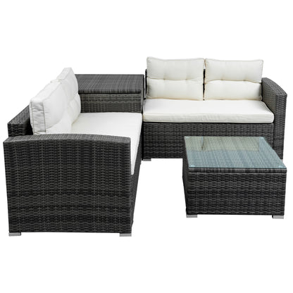 U_STYLE Outdoor Furniture Sofa Set with Large Storage Box