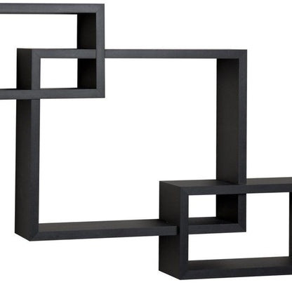 Intersecting Rectangle Shape Wooden Floating Wall Shelf, Black