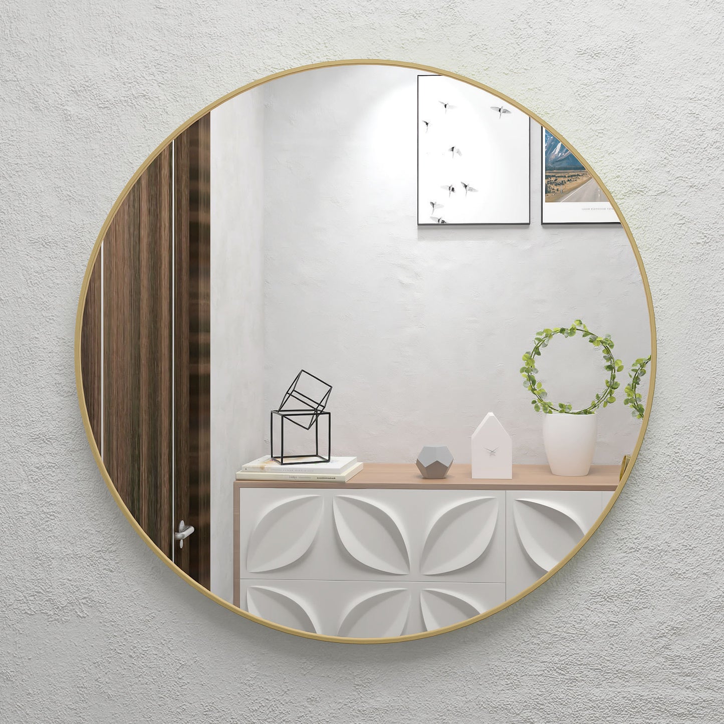 32" Wall Circle Mirror Large Round Gold Farmhouse Circular Mirror for Wall Decor Big Bathroom Make Up Vanity Mirror Entryway Mirror