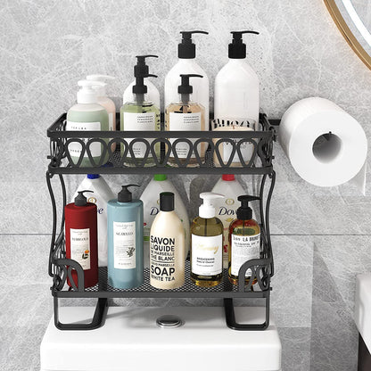 Stacking Shower Caddy Shelf Toilet Rack 2 Layer Bathroom Organizer Metal Storage Shelfl Black