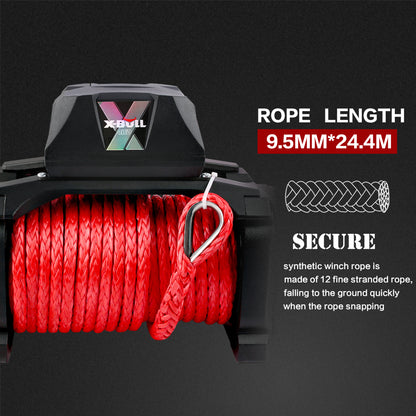 X-BULL Electric Winch XPV 14500 LBS 12V Synthetic Red Rope New Arrival Jeep Towing Truck 4WD