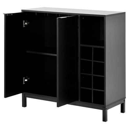 K&K Sideboards and Buffets With Storage Coffee Bar Cabinet Wine Racks Storage Server Dining Room Console 34 Inch（Black）