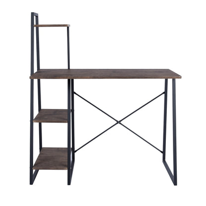 39.4"W X 19.5"D X 29.5"-46.3"H 4 Tier Storage Shelf Computer Desk, WALNUT & BLACK