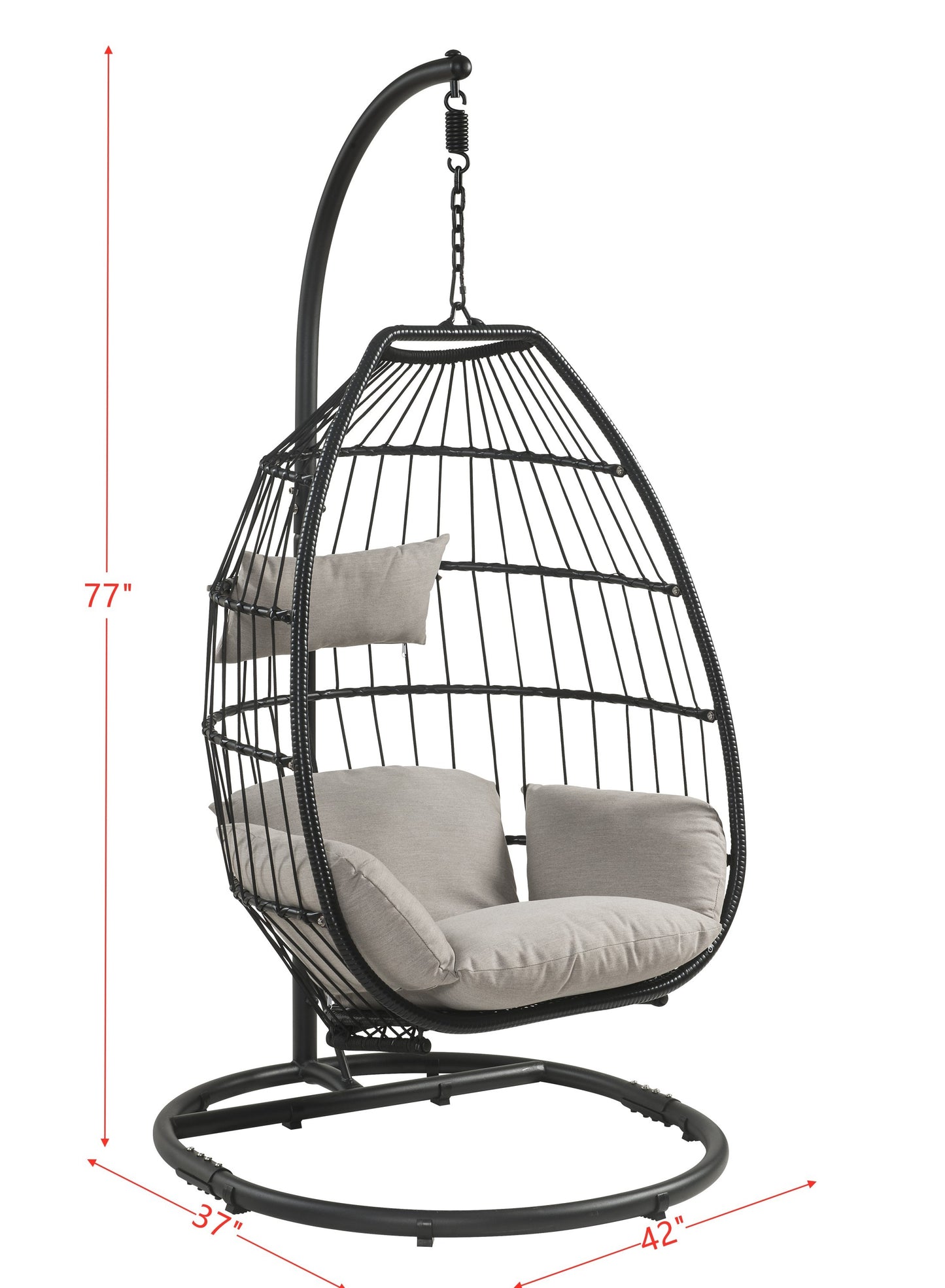 ACME Oldi Patio Hanging Chair with Stand, Beige Fabric & Black Wicker 45115