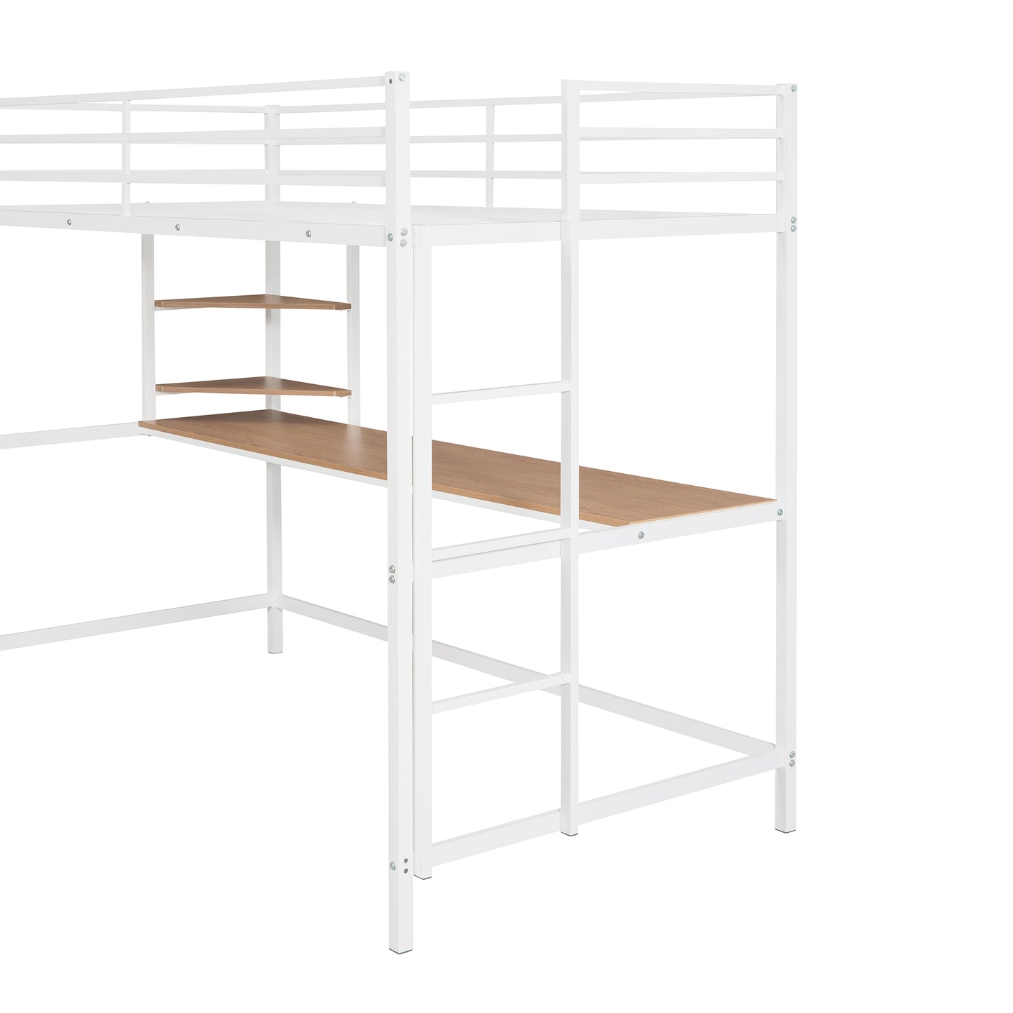 Twin Metal Loft Bed with Desk and Shelve,White