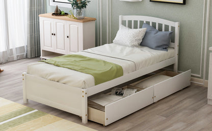 Twin Platform Storage Bed Wood Bed Frame with Two Drawers and Headboard, White （Previous SKU: SF000062KAA）