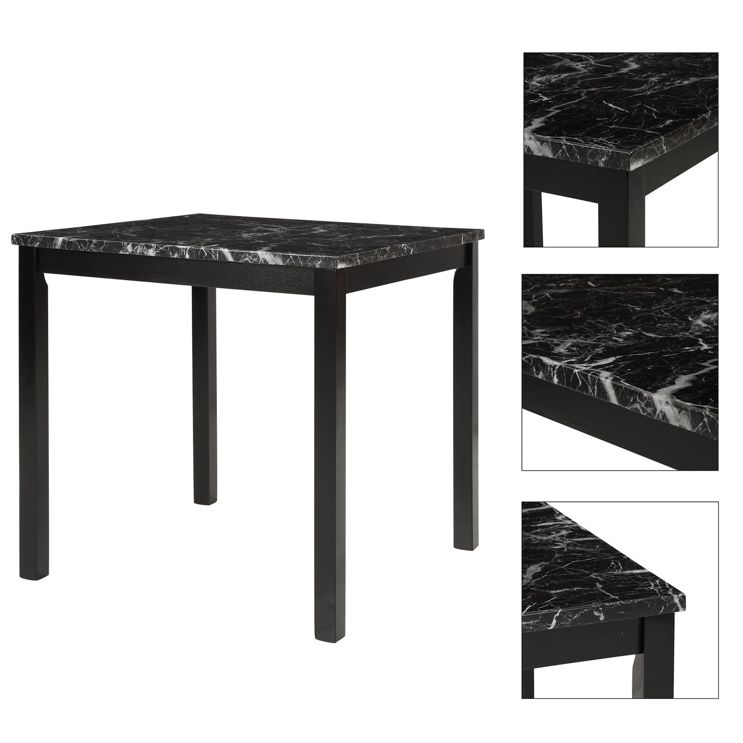 TOPMAX 5-Piece Kitchen Table Set Faux Marble Top Counter Height Dining Table Set with 4 PU Leather-Upholstered Chairs (Black)