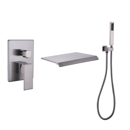 TrustMade Pressure-Balance Waterfall Single Handle Wall Mount Tub Faucet with Hand Shower, Brushed Nickel - 2W02