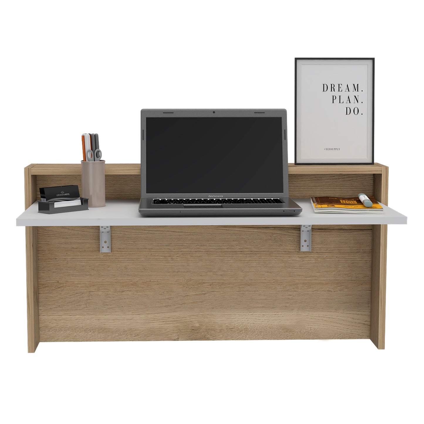 Collier Rectangle Floating Desk Light Oak and White