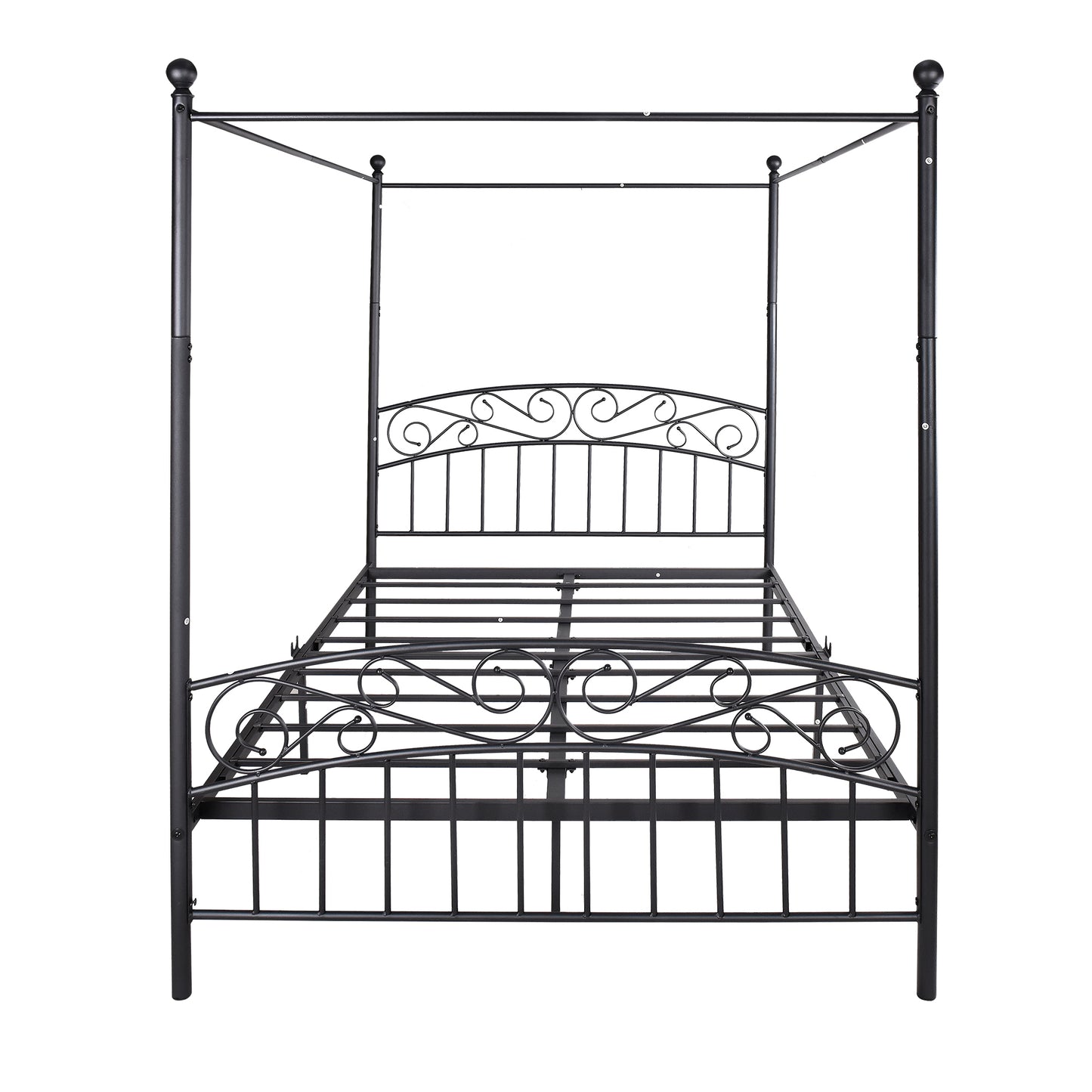 Metal Canopy Bed Frame with Ornate European Style Headboard & Footboard Sturdy Steel Holds 600lbs Perfectly Fits Your Mattress Easy DIY Assembly All Parts Included, Queen Black（same as W84034157）