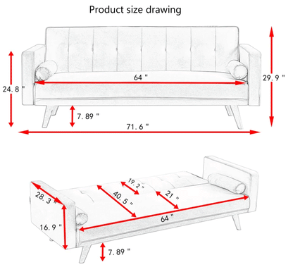 Beige Double Corner Folding Sofa Bed, Two Throw Pillows