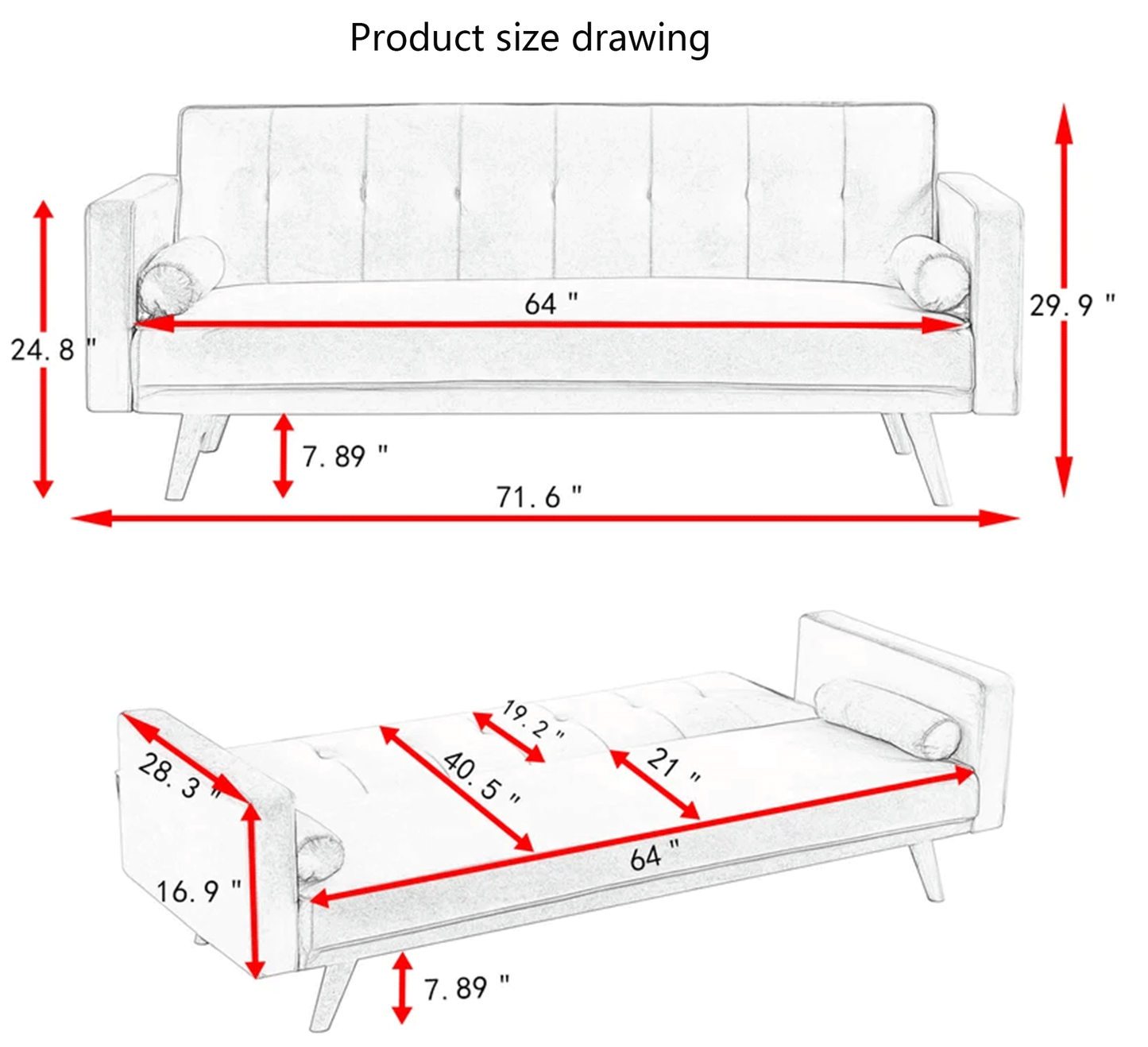 Light Grey Double Corner Folding Sofa Bed, Two Throw Pillows