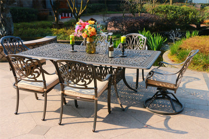 Rectangular 6 - Person 84" Long Aluminum Dining Set with Sunbrella Cushions