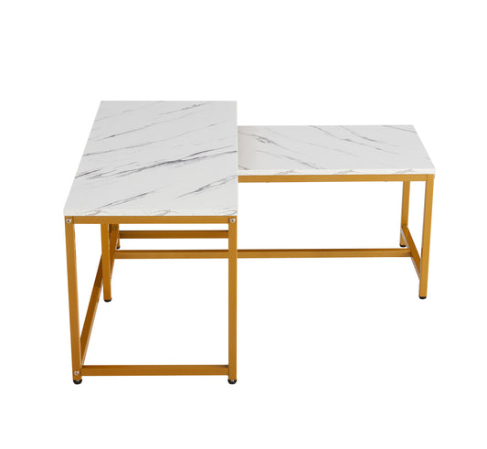 Modern Nesting Coffee  Tables Set, Marble white, 2pc,