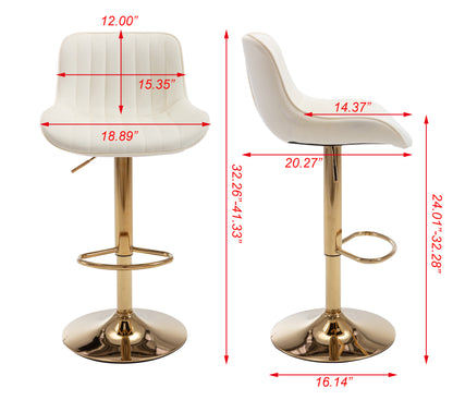 Chrome Footrest and Base Swivel Height Adjustable Mechanical Lifting Velvet + Golden Leg Simple Bar Stool,Set of 2,Ivory